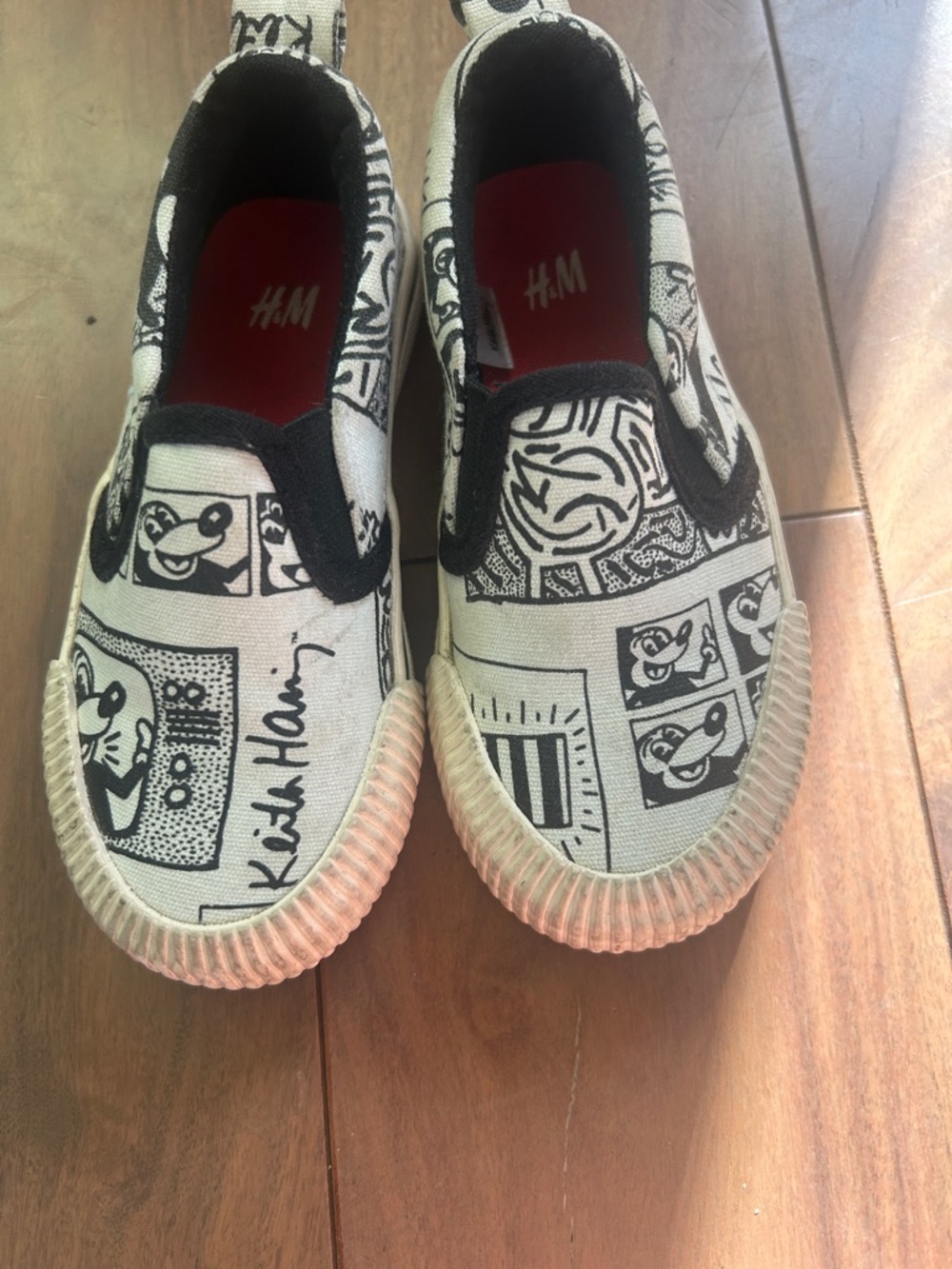 H&M Black & White Kids Slip-On Graphic Canvas Sneakers